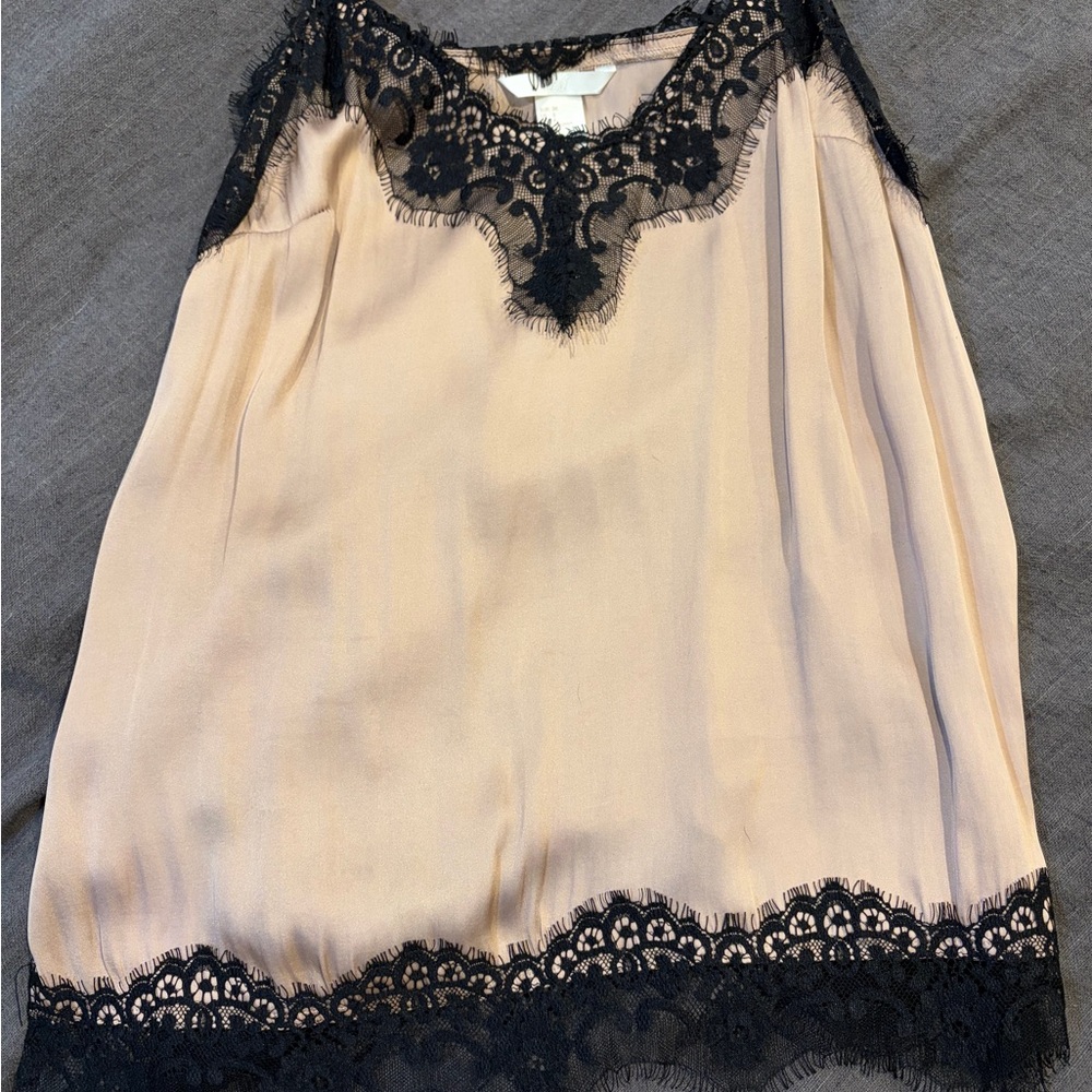 H&M Cream and Black Lace Tank Top